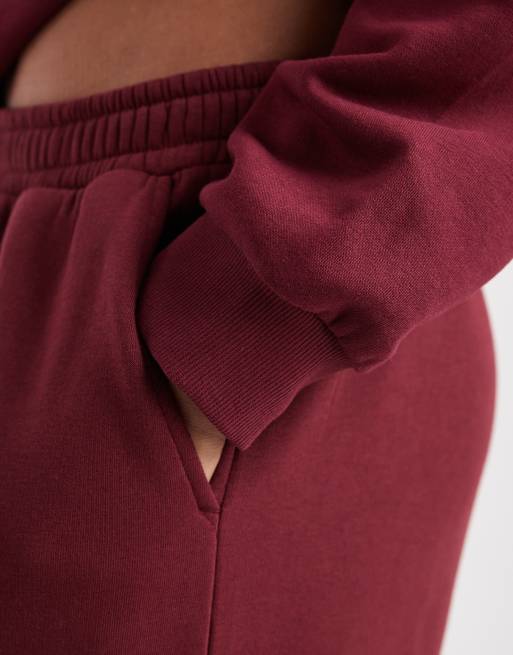 ASOS DESIGN Tall wide leg brushback jogger in burgundy, 4 of 5