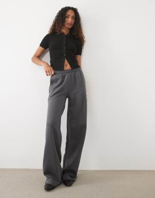 Asos Tall Asos Design Tall Wide Leg Brushback Jogger In Grey