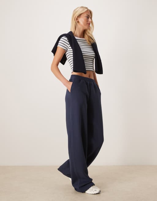 ASOS DESIGN Tall wide leg brushback jogger in navy, 4 of 5