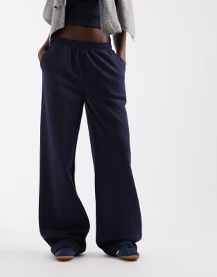 Asos Tall Asos Design Tall Wide Leg Brushback Jogger In Blue