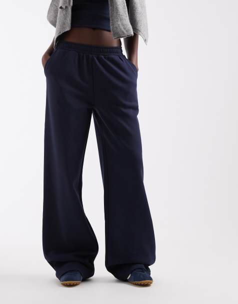 ASOS DESIGN Tall wide leg brushback jogger in navy - view 1