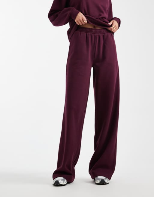 ASOS DESIGN Tall wide leg brushback jogger in plum, 2 of 5