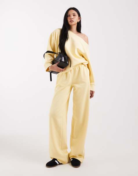 ASOS DESIGN Tall wide leg brushback jogger in yellow - view 1