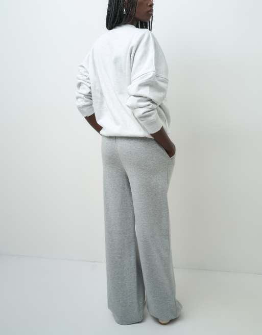 ASOS DESIGN Tall wide leg brushback joggers in grey marl, 2 of 5