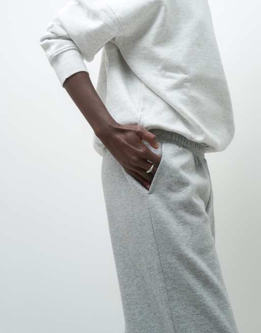 ASOS DESIGN Tall wide leg brushback joggers in grey marl, 4 of 5