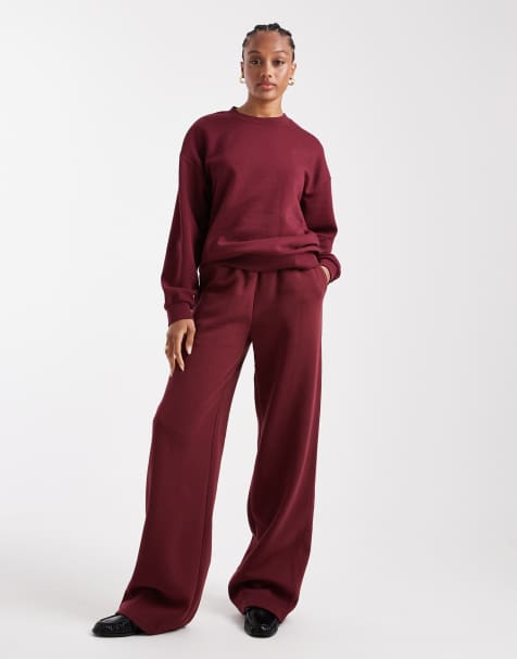 ASOS DESIGN Tall wide leg brushback sweatpants in burgundy - view 1