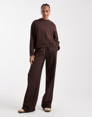 Asos Tall Asos Design Tall Wide Leg Brushback Sweatpants In Brown