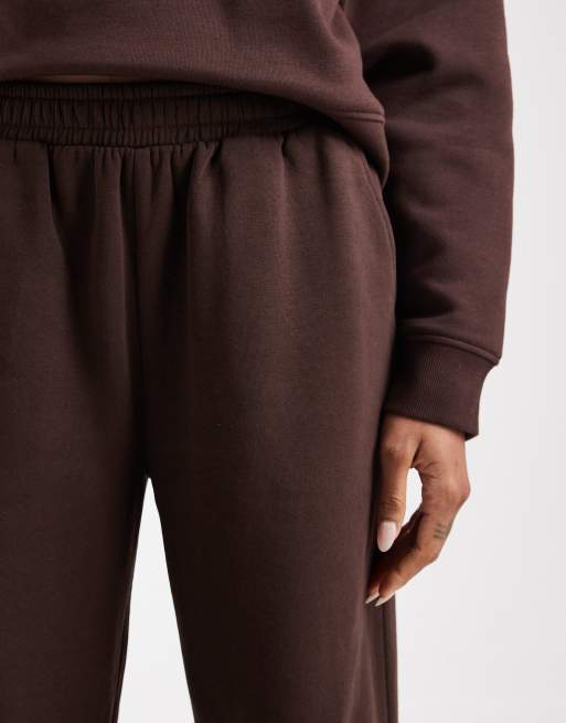 ASOS DESIGN Tall wide leg brushback jogger in chocolate