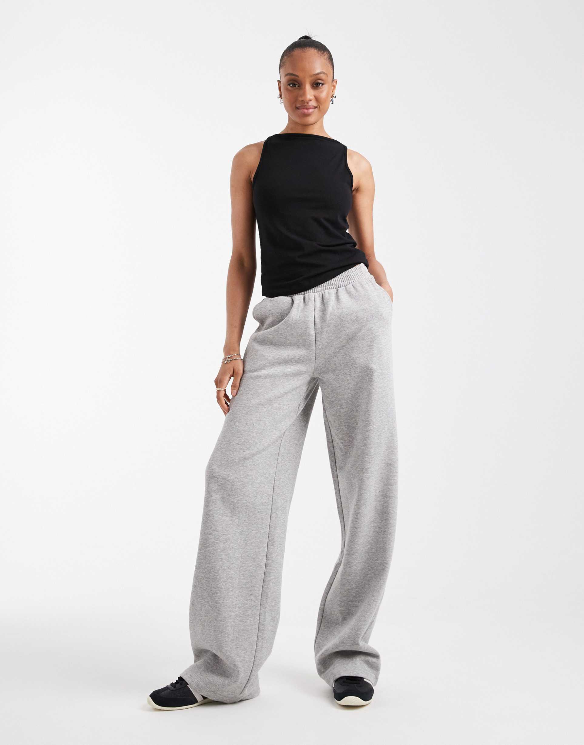 asos design tall wide leg brushback sweatpants in heather gray