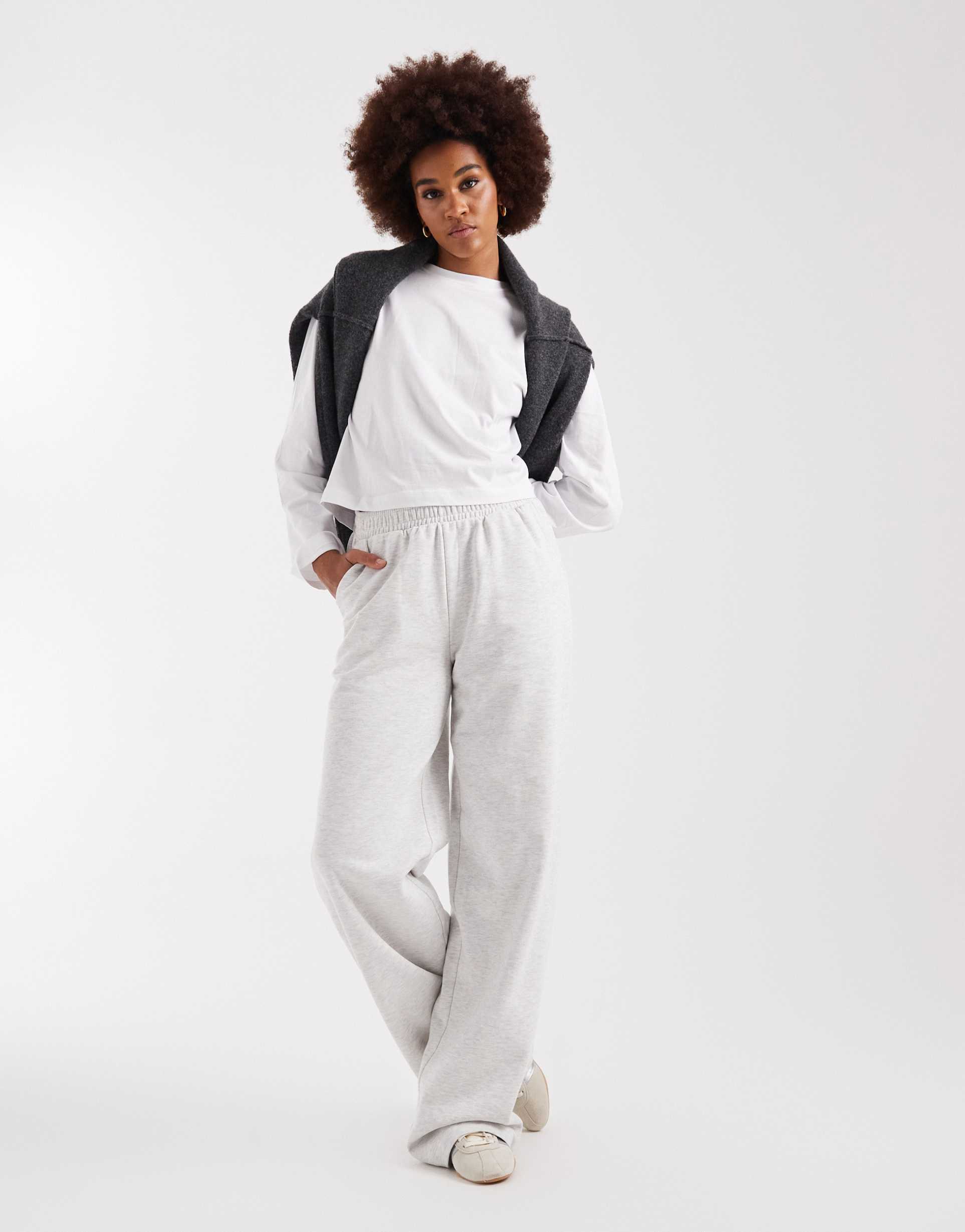 asos design tall wide leg brushback sweatpants in ice heather