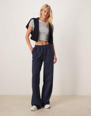 Asos Tall Asos Design Tall Wide Leg Brushback Sweatpants In Blue