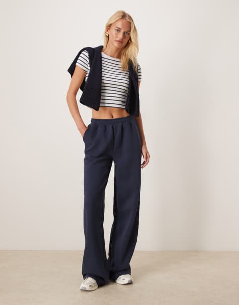 ASOS DESIGN Tall wide leg brushback sweatpants in navy - view 1