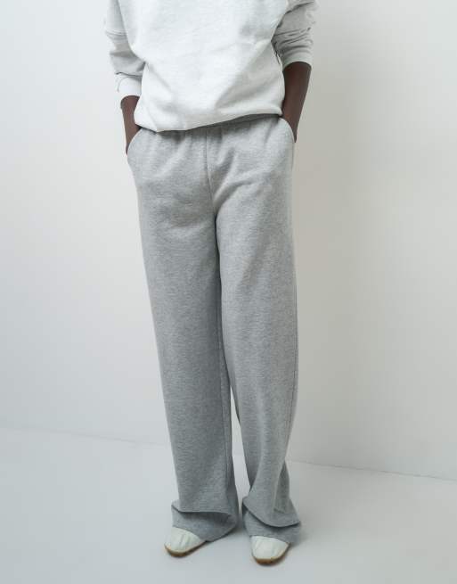 ASOS DESIGN Tall wide leg brushback trackies in grey marl, 3 of 5