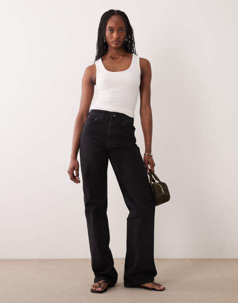 ASOS DESIGN Tall wide leg dad jean in black