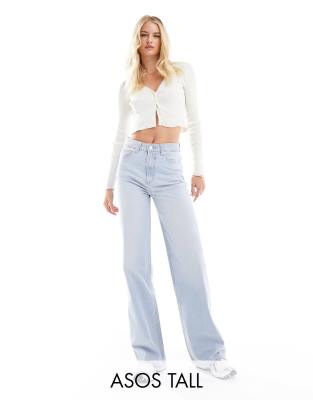 ASOS DESIGN Tall wide leg dad jeans in bleach-Blue