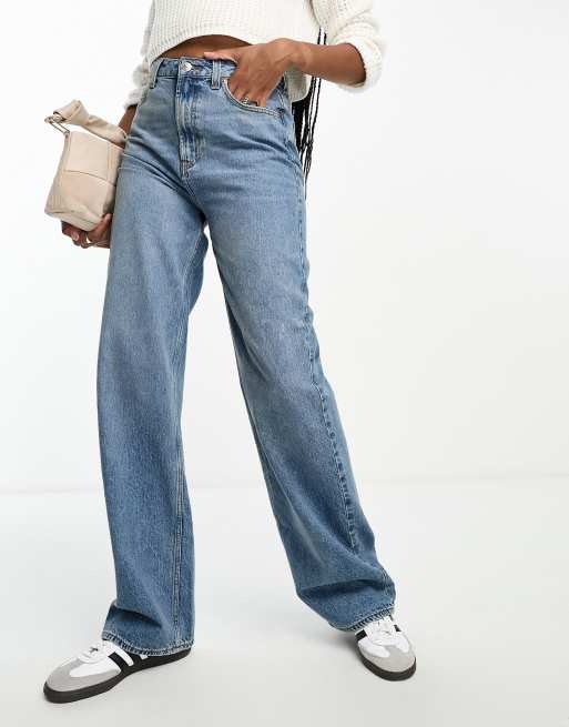 ASOS DESIGN Tall wide leg dad jeans in mid blue, 2 of 5