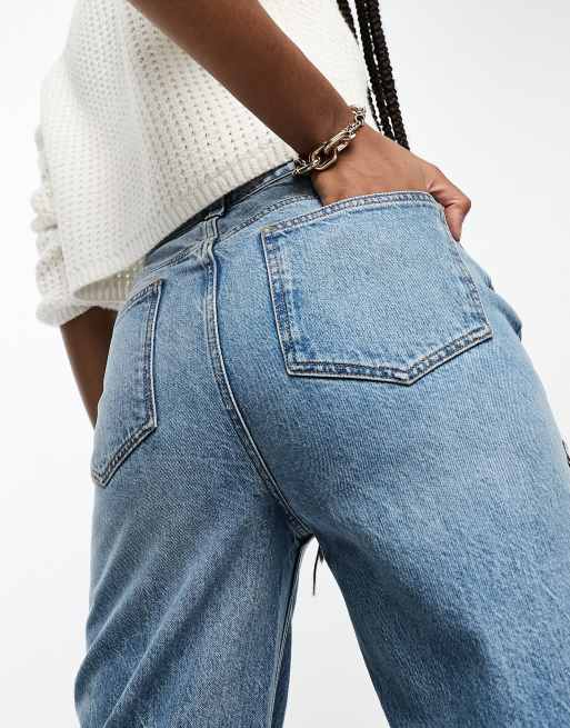 ASOS DESIGN Tall wide leg dad jeans in mid blue, 4 of 5