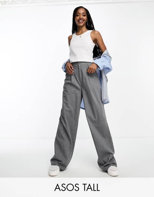 ASOS DESIGN dad pants with asymmetric waist in gray