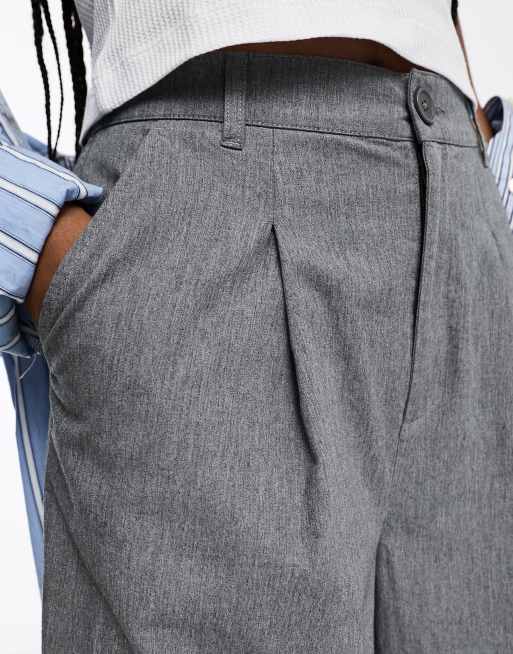 WIDE-LEG FLANNEL TROUSERS WITH DOUBLE WAISTBAND - Grey marl