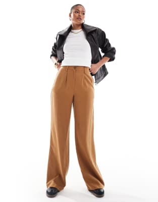 Asos Design Tall Wide Leg Dad Pants In Tan-brown