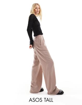 ASOS DESIGN Tall wide leg dad pants in washed mink-Pink