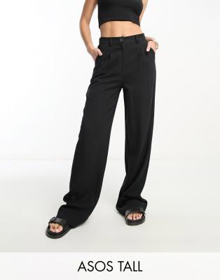 ASOS DESIGN Tall wide leg dad pants with linen in black