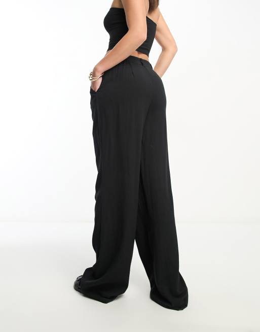 ASOS DESIGN Tall wide leg dad pants with linen in black , 2 of 4