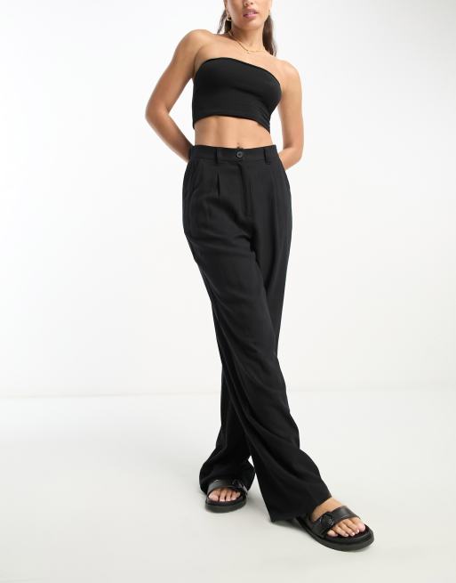 ASOS DESIGN Tall wide leg dad pants with linen in black , 3 of 4