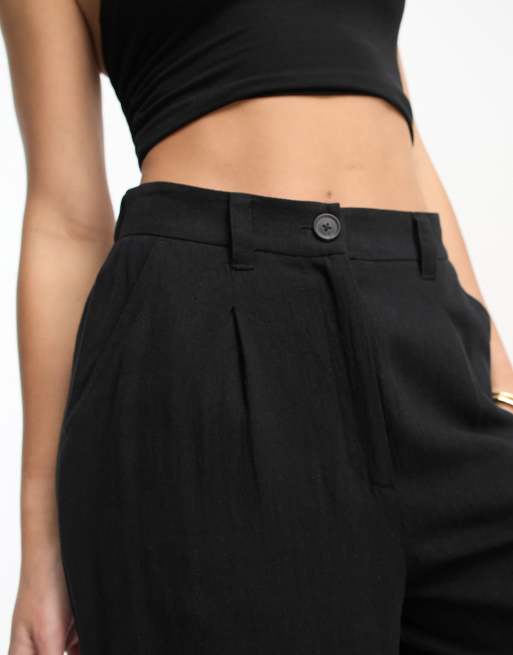 ASOS DESIGN Tall wide leg dad pants with linen in black , 4 of 4