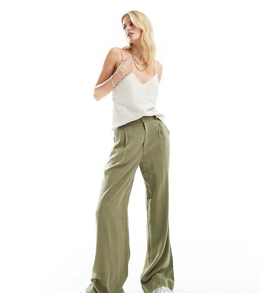 Asos Tall Asos Design Tall Wide Leg Dad Pants With Linen In Olive-green