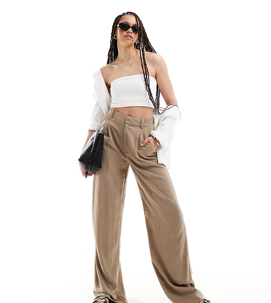 Asos Design Tall Wide Leg Dad Pants With Linen In Stone Stripe-multi
