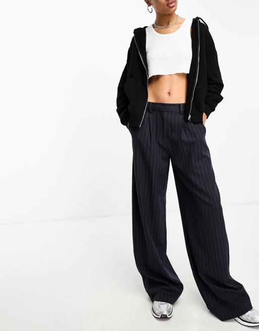 ASOS DESIGN Tall wide leg dad trouser in navy pinstripe