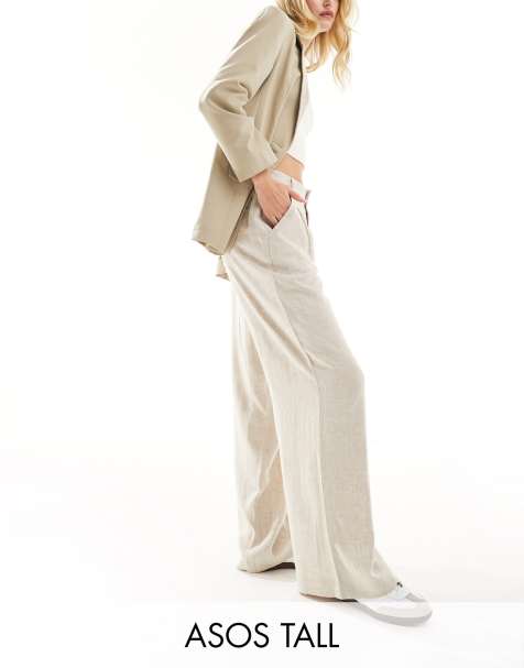 Beige Mokko Women Pants, Tall Women Pants, High Waisted Pants