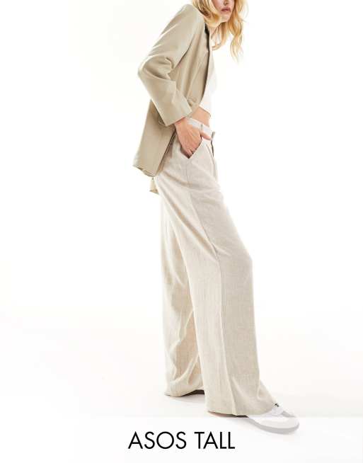 ASOS DESIGN Tall Wide leg dad trouser with linen in natural