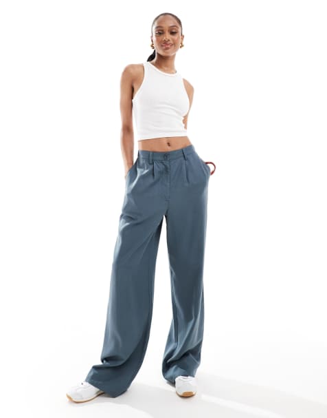 ASOS DESIGN Tall wide leg dad trousers in petrol blue - view 1