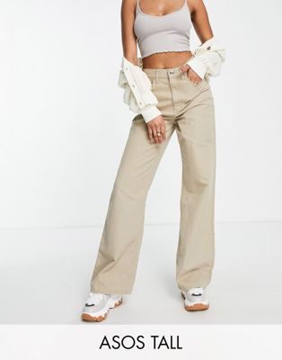 ASOS DESIGN Tall wide leg dad trousers in taupe - ASOS Price Checker