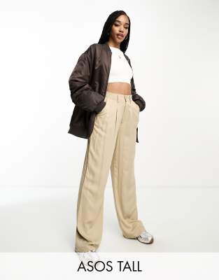 ASOS DESIGN Tall wide leg dad trousers in taupe-Brown