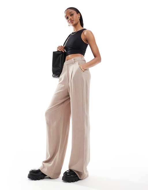 ASOS DESIGN Tall wide leg dad trousers with linen in taupe , 2 of 5