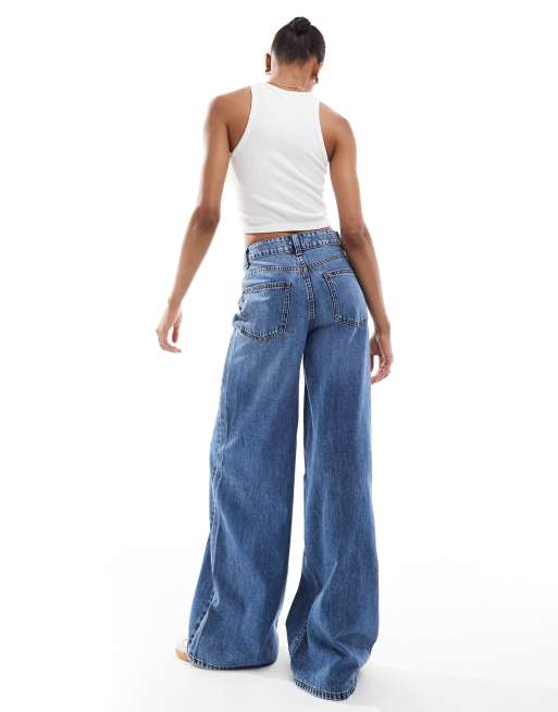 [ ] Wide Fit Mid-blue Linen Jeans ★大人気★ TRF MID-RISE WIDE LEG JEANS - Light blue | ZARA United States
