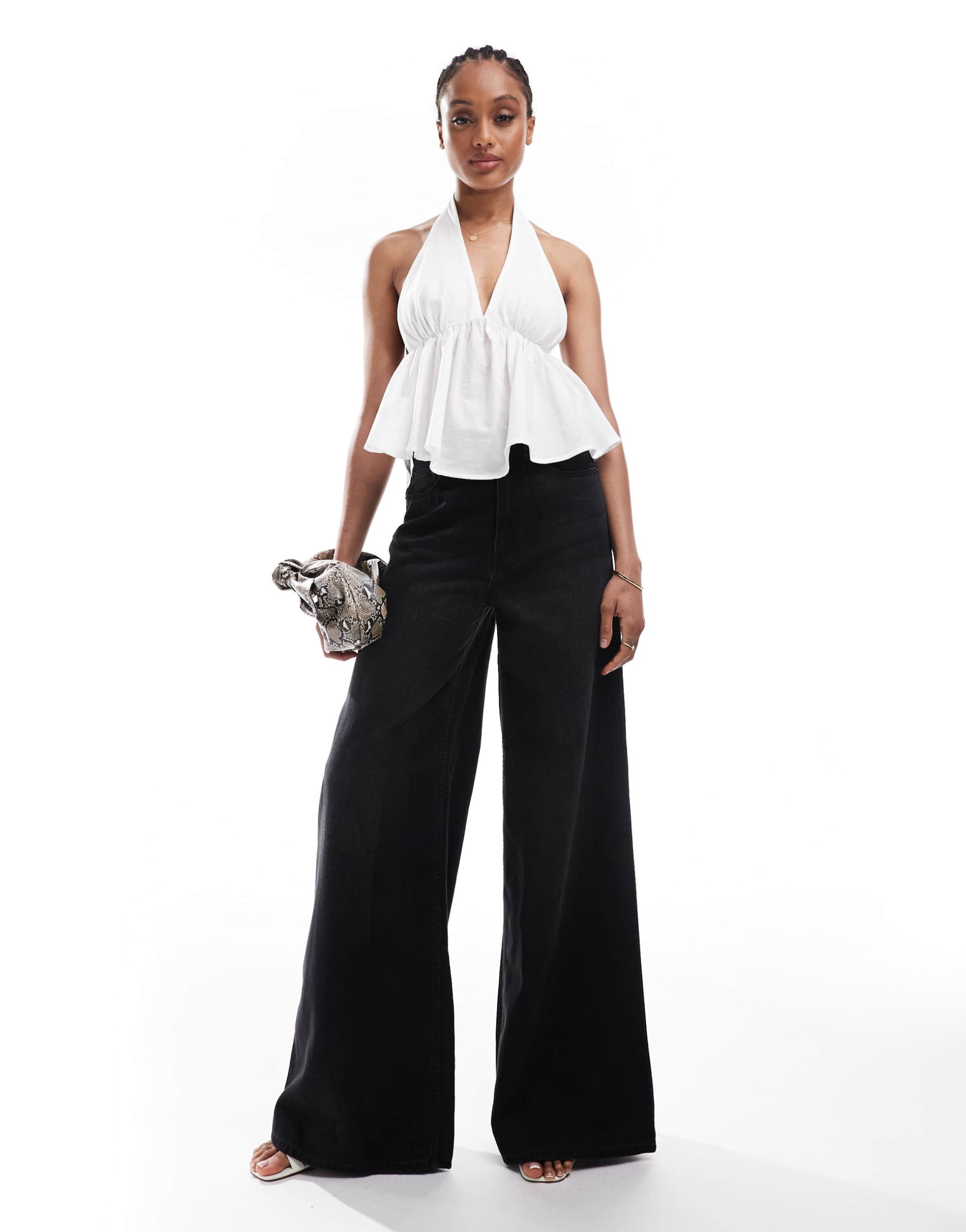 asos design tall wide leg jeans in washed black