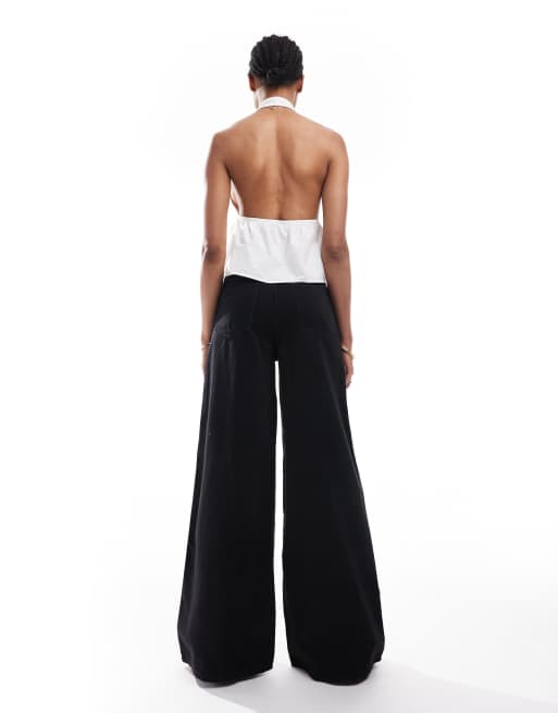 ASOS DESIGN Tall soft wide leg jeans in washed black