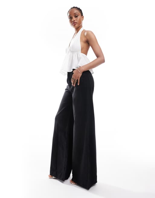 ASOS DESIGN Tall soft wide leg jeans in washed black