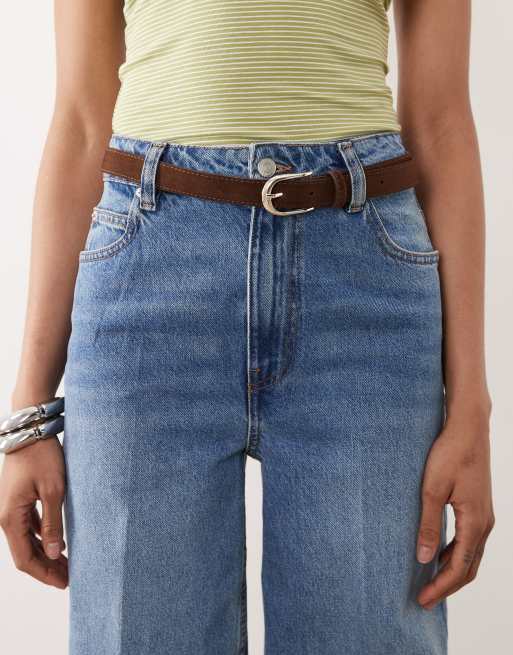 ASOS DESIGN Tall wide leg jeans with crease front and belt in light wash, 5 of 5