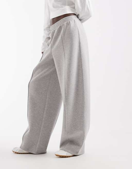 ASOS DESIGN Tall wide leg jogger with pleat detail in grey marl scuba-style fabric, 2 of 5