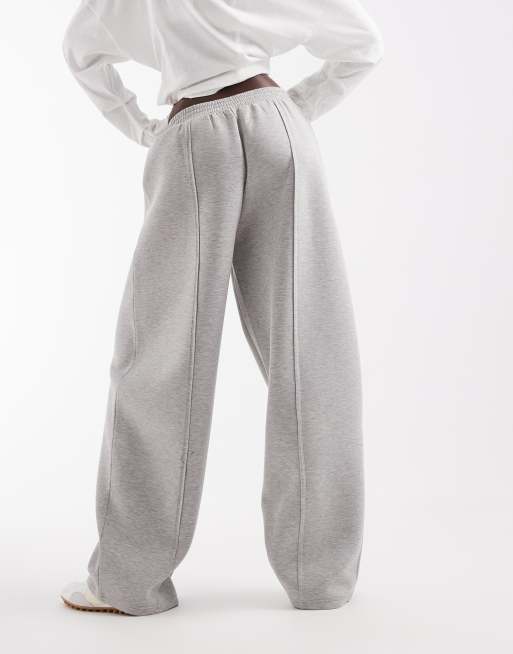 ASOS DESIGN Tall wide leg jogger with pleat detail in grey marl scuba-style fabric, 4 of 5