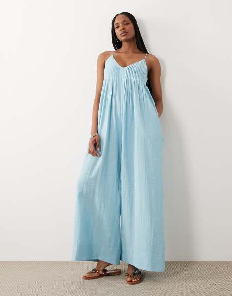ASOS DESIGN Tall wide leg jumpsuit with pintuck detail in pale blue - view 1