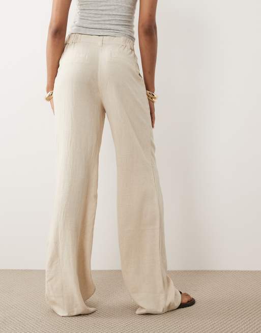 ASOS DESIGN Tall wide leg linen blend pants with pleated detailing in natural, 4 of 5