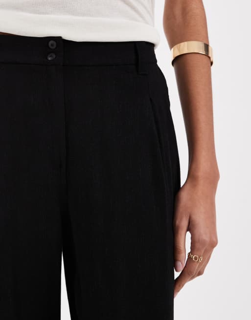 ASOS DESIGN Tall wide leg linen look pants with pleated detailing in black