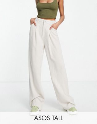 ASOS DESIGN Tall wide leg trouser with linen  in oatmeal