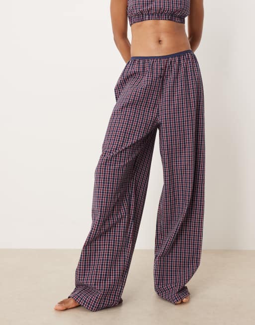ASOS DESIGN Tall wide leg pajama pants with elastic waistband in red & blue plaid print